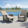 product-fancy-d03fef24-a3ce-4c41-8217-c63a9eb736a4 Outdoor Patio Recliner Chair, Independent Adjustable Backrest Up To Lay Flat & Extended Footrest, Flip-Up Side Table, Removable Cushion, All-Weather Wicker, Aluminum Metal Frame For Porch Balcony Garden Poolside