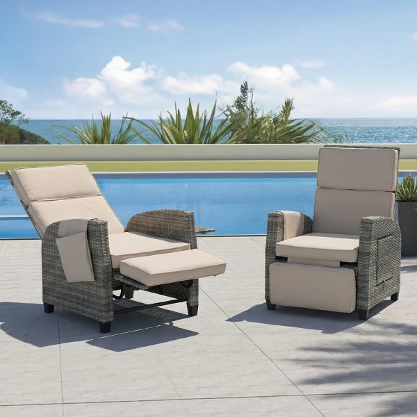 product-fancy-d03fef24-a3ce-4c41-8217-c63a9eb736a4 Outdoor Patio Recliner Chair, Independent Adjustable Backrest Up To Lay Flat & Extended Footrest, Flip-Up Side Table, Removable Cushion, All-Weather Wicker, Aluminum Metal Frame For Porch Balcony Garden Poolside