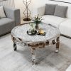 AESOME Glam Silver Mirrored Round Coffee Table Crushed Diamond Accent Side Table With Beveled Glass Edge Modern Center Table For Living Room And Office (31.5" D X (31.5" W X 18.3" H)
