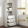Wood Bookshelf with 3 Drawers - 6 Tier Freestanding Tall Storage Cabinet, Modern Floor Cabinet for Bedroom, Curio Cabinets with Storage for Living Room, Home Office