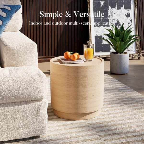 product-fancy-d081243b-e249-466c-b362-535bfa441ac6 14" Travertine Magnesium Oxide Side Table, Desert Sand Finish Available In Square Or Round - Natural Stone Accent End Table for Living Room, Bedroom, Balcony