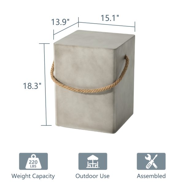 product-fancy-d09cf8dc-df57-4e4f-85c8-76bfda33842d Concrete Outdoor End Table, 17'' Hemp Rope Side Table, Light Gray, Farmhouse Style, Modern Art Patio Side Table, Concrete Garden Stool