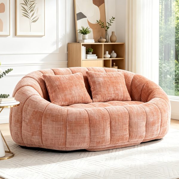 Oval Padded 2-Seat Beanbag Chairs, Upholstered Bean Bag Couch with 2 Pillows And Wrap-Around Backrest, Gaming Loveseat Sofa, Chenille Fabric Lazy Floor Beanbag Chair