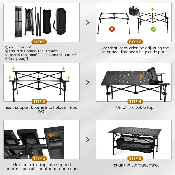 product-fancy-d0cd3943-0c92-4939-97a4-e8db04761641 Lightweight Aluminum Folding Camping Table Portable Roll-Up Design for Outdoor, Camping, Beach, BBQ, Patio, And Picnic, Durable & Waterproof with Carrying Bag