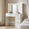 product-fancy-d0e7899a-ad2e-4263-a9be-33cb8ba7acdf ALBOTT Fluted Vanity Desk With Large Mirror, Adjustable LED Lights, Glass Top, Charging Station And 4 Or 7 Drawers Makeup Table For Women And Girls, Suitable For Home Use