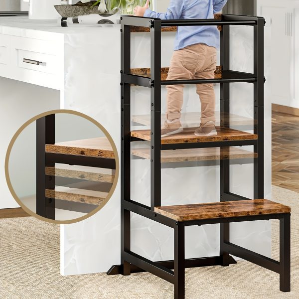 product-fancy-d0f63b4b-a2d6-4b34-b51a-cdd5c2da75c6 Adjustable Toddler Step Stool with Safety Rail, Wooden & Steel Learning Tower for Kids, Height Adjustable Kitchen Stool for Toddlers