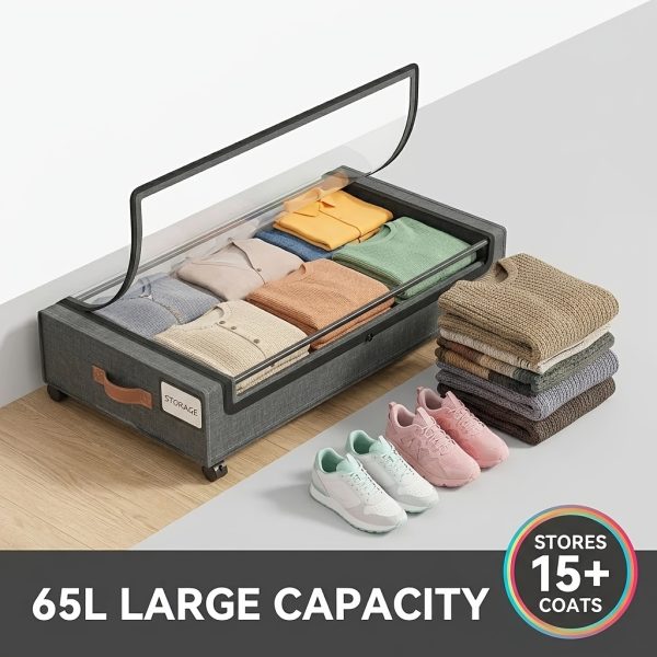 1/2 Pack Of Wheeled Under Bed Storage Box, Under Bed Storage Box, Under Bed Shoe Rack Organizer, Metal Drawer Under Wheel Bed for Clothes, Blankets, Shoes,, Books, Bedding, Under-Bed Storage