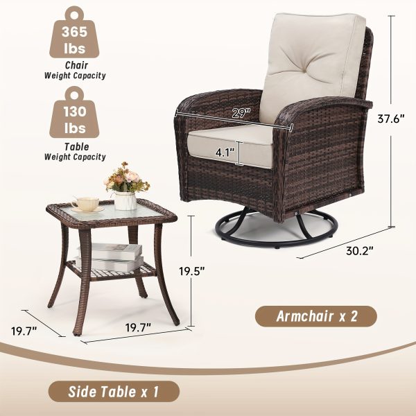 3pcs Patio Furniture Set, Outdoor Swivel Rocking Chairs with Glass Top Table and Thick Cushions for Porch, Deck, Balcony, Poolside, Patio Table And Chairs Set, Outdoor Dining Table And Chairs, Patio Chairs, Outdoor Furniture, Patio Set, Porch Seating, Deck Furniture, Cozy Outdoor Set, Swivel Chair, Garden Furniture Outdoor, Garden Chair, Outdoor Table And Chair Set, Bistro Patio Set, Patio Furniture Set Outdoor, Outdoor Patio Furniture Set, Small Patio Furniture Set, Front Porch Decor
