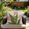 product-fancy-d12923d8-4162-432f-9b3a-eb5bcb9efd18 2D Flat,Terrace Cushion Cover,1pc 18X18 Inches Quare Pillow Cover, Embroidery Features Three Pink Tulips with Green Leaves and Stems.,Decoration, Gifts,Valentine Festival Gifts,Outdoor Indoor,Garden Decoration, 2D Flat