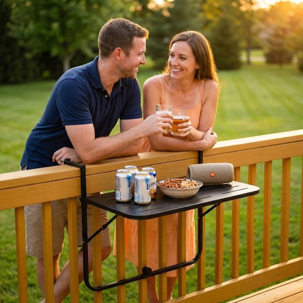 product-fancy-d144d949-87fa-43d9-a8f9-82fc76a5b24b Balcony Railing Table, Outdoor Folding Hanging Table with Adjustable Heights, Heavy Duty Metal Hanging Bar Table for Patio, Garden and Deck
