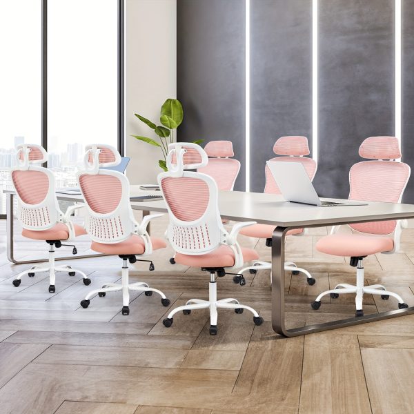 product-fancy-d14dc08d-bbda-4fa8-8762-cb2670323a65 Ergonomic Office Desk Computer Chair - High Back Comfy Swivel - Home Gaming Mesh Chairs With Wheels - 144° Tilt For Study - Adjustable Headrest - Comfortable Lumbar Support - Flip-up Arms