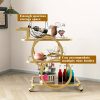Golden Bar Carts with 3-Tier Shelves, Rolling Bar Carts on Wheels, Kitchen Serving Cart for Dining Room, Glass Bar Carts for Home Use, Round Bar Carts, Wine Carts