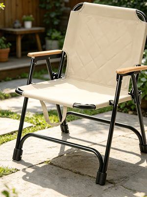 Patio Rocking Chair Outdoor Patio Folding Chair, Padded Foldable Camping Chair with Wooden Armrest, Lightweight Portable Lawn Chair for Backyard, Deck, Garden And Balcony