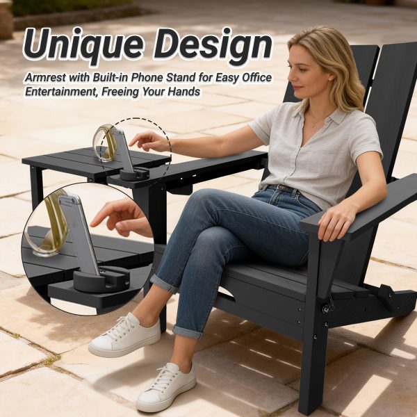 [Durable Outdoor Patio] Leasable 4pcs Folding Adirondack Chair Durable Oversized Ergonomic Plastic Outdoor Patio Furniture With Built-In Phone Holder And Cup Holder, Weather Resistant Fire Pit Chair For Patio Backyard, Deck