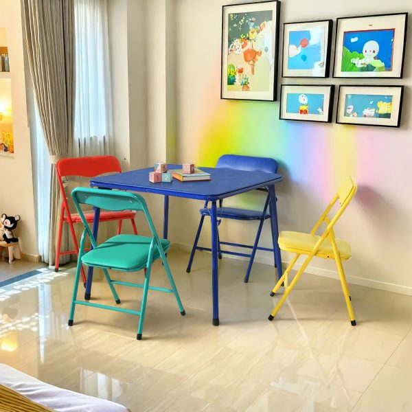 product-fancy-d194989a-dbcb-492b-b20c-70e946bfe3f9 Colorful Folding Table with 24-Inch Width And 2/4 Sturdy Chairs - Vibrant, Space-Saving Design, Perfect for Family Playtime, Creative Activities, And Learning - Ideal for Fun And Creative Spaces ( 3pcs Or 5pcs)