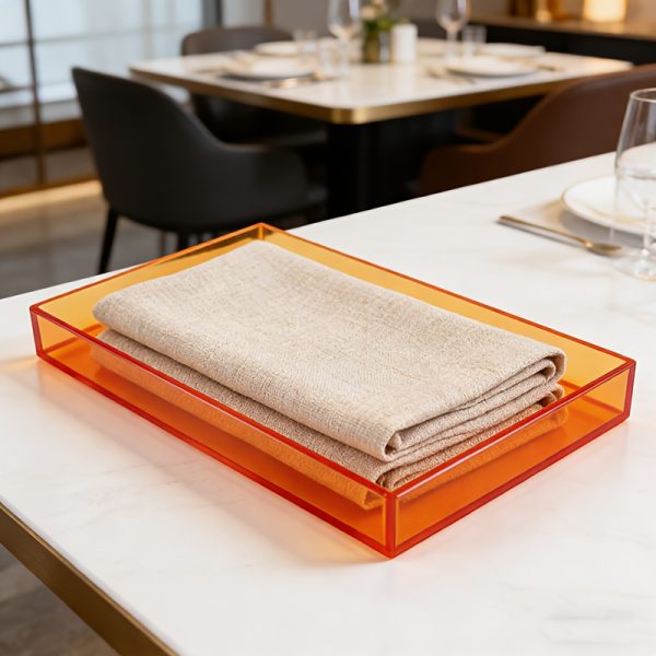 Orange Transparent Acrylic Tray - Creative Desktop Organizer Tray, Multi-functional Home Decorative Tray, Fashionable Minimalist Style Coffee Table Tray, Bathroom Cosmetic Storage Tray, Living Room Ornament Display Tray. Made of High-quality Acrylic