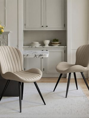 Set Of 2/4 Dining Chairs - Boucle Upholstered Kitchen Chairs with Curved Backrest & Metal Legs - Mid Century Modern Round Dining Room Chairs for Vanity, Living Room