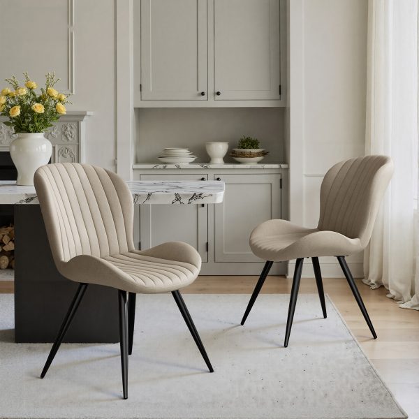 product-fancy-d1cf1263-d677-4831-945d-341e0401599b Set Of 2/4 Dining Chairs - Boucle Upholstered Kitchen Chairs with Curved Backrest & Metal Legs - Mid Century Modern Round Dining Room Chairs for Vanity, Living Room