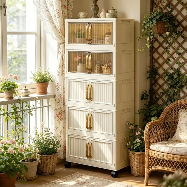 product-fancy-d1fcb8b9-48ec-418e-8f99-0a7c6e1d5de6 A Five-story Ultra-large Capacity Cream-style Storage Cabinet with Compartments! Equipped with Wheels for Mobility, It Can Store All Clutter In Bedrooms, Living Rooms, And Bathrooms