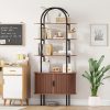 product-fancy-d1fe7c42-ea86-496d-89f3-ffbd0ca546bd 71" Tall Fluted Bookshelf | 4-Tier Mid Century Modern Metal Curved Bookcase With Storage Cabinet, Sliding Door, Adjustable Footpad, Freestanding Arched Organizer For Living Room, Bedroom, Home Office | Wood Color, Matte End, Hardwood, Lshuizhu Brand