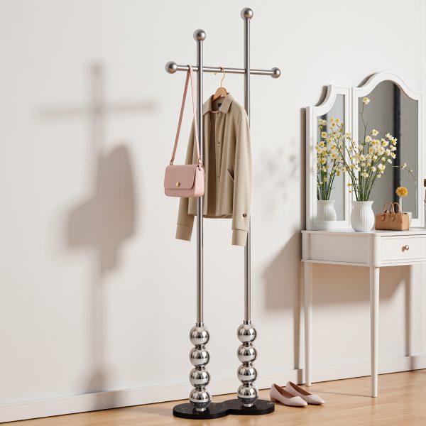 product-fancy-d21158c8-e47a-4c8b-af84-e5fd7d0ee89c Metal Freestanding Coat Rack with Stainless Steel Double Rods & Marble Base, Hanging Clothes Rack for Entryway, Hallway, Bedroom, Living Room, Hallway Organizer, Entryway Storage, Contemporary Furniture, Modern Coat Hanger, Durable Construction, Highquality Materials, Freestanding Hanger, Versatile Organizer, Apartment Living, Interior Decorators