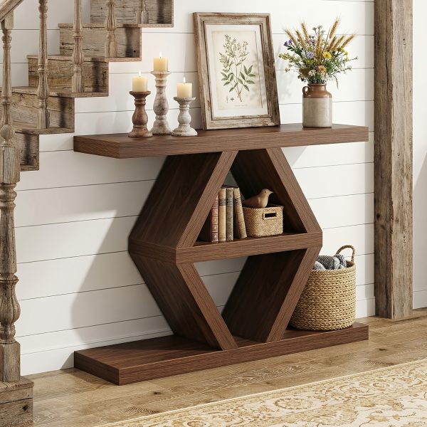product-fancy-d2120999-4725-4343-ba29-d49b869e6bd6 3 Tier Farmhouse Console Table for Entryway, Wooden Sofa Table Behind Couch with Storage Shelves, 39.4 Inch Narrow Rectangular Hallway Table, Rustic Foyer Table for Living Room Decor, Walnut End