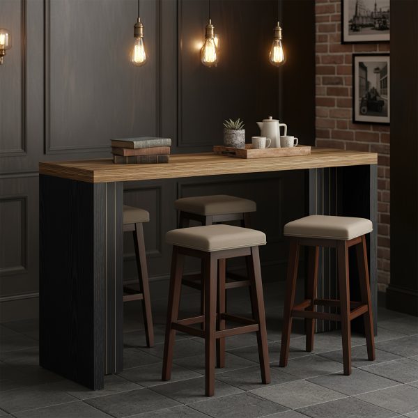 product-fancy-d22d55e9-5986-47f4-bfaf-b33503c1b6d1 55.12-Inch Home Bar Table with Spacious Top, Modern Freestanding Mini Bar Unit for Living Room, Kitchen, Basement & Balcony, Brown & Black