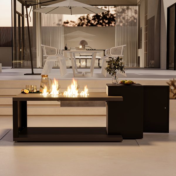 product-fancy-d26f7a52-ebc9-4efe-a5ef-22a648bdef4b 53.1'' Wide Modern Outdoor/ Coffee Table & Side Table - All-Weather & Steel with Wood Grain, Low-Maintenance Furniture for Living Room, Balcony, Courtyard - Easy Assembly (Some Tools Required)