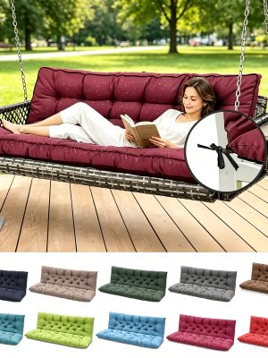 3-Seater Waterproof Outdoor Porch Swing Cushion with Backrest - Suitable for Outdoor Furniture, Thick 5" Cushion, Machine Washable Suitable for Patio Bench, Garden Swing Chair, Backyard Cushions for Poolside and Deck