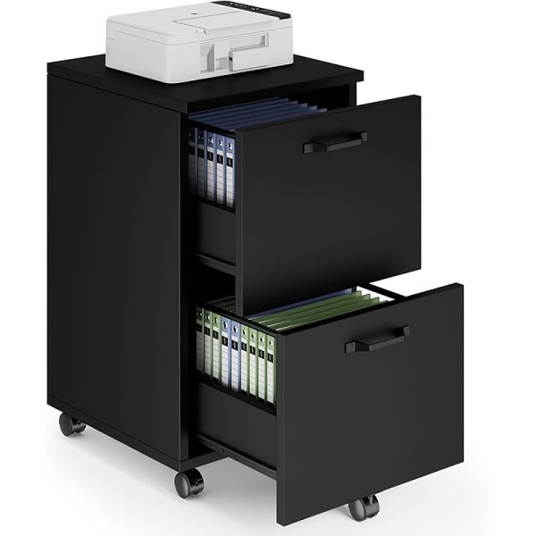product-fancy-d27dab02-5d17-4fc7-8249-34b936678d93 2 Drawer Filing Cabinet White, Rolling Wood File Cabinets with Printer Stand Under Desk Storage Lockable Wheels, Home Office Organizer for A4 Letter Legal Size Documents, Black/White