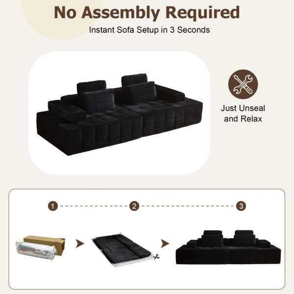 product-fancy-d288bf9f-bd0d-4df6-a6f7-5a790a2cd934 L Couch Sofa Sectional for Sofa Living Room Convertible Couch Bed with Deep Seats Lounge Chairs, Corduroy, Boneless Sectional Couches, Living Room/Bedroom - Modular Living Room Furniture Set Ideal Multifunctional Couch - No Assembly Required (Black