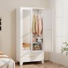 product-fancy-d28d4080-02d9-470a-bd7b-36d2b454a424 Bedroom with Mirror Wardrobe, 71 Inch High Wardrobe with Drawers, Clothing Storage Cabinet with Adjustable Shelves And Hangers