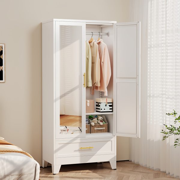 product-fancy-d28d4080-02d9-470a-bd7b-36d2b454a424 Bedroom with Mirror Wardrobe, 71 Inch High Wardrobe with Drawers, Clothing Storage Cabinet with Adjustable Shelves And Hangers