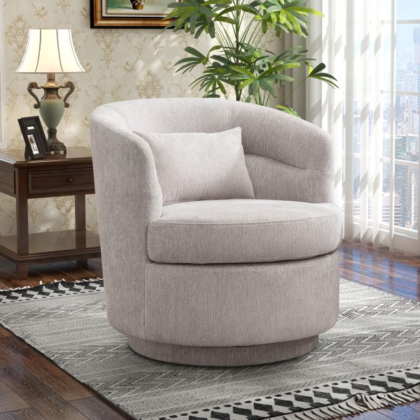 product-fancy-d2920e5d-b474-4cc7-8157-846b93c41ac1 Beige Upholstered Swivel Chair with a Pillow, Perfect for Accenting Your Living Room, Bedroom, Or Reading Area
