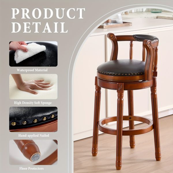 product-fancy-d2bd25a2-65ce-43ce-ac54-e462ee5fa282 360° Swivel Modern Bar Stool with Premium Leather Seat and Dark Wood Finish - Hand-Nailed Trim, Durable Rubberwood Construction, Suitable for Kitchen Island, Home Bar, or Dining Area