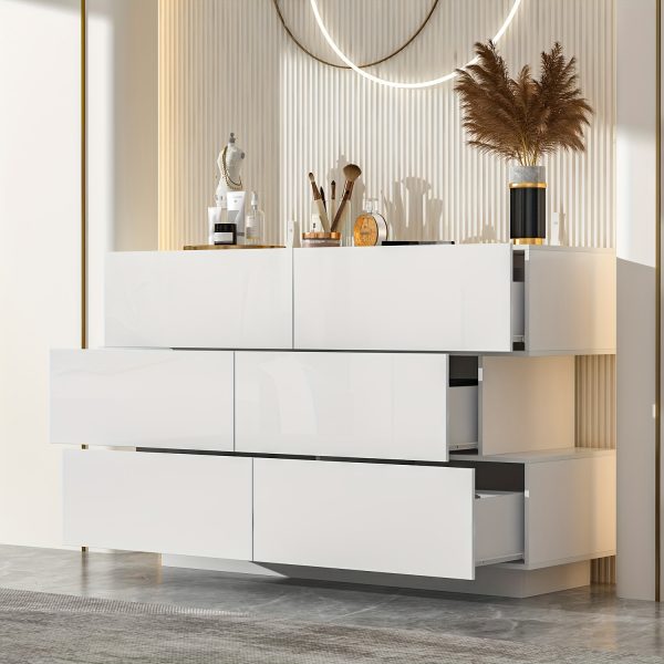 product-fancy-d2bf8b88-7fa1-45d6-b9c0-bae74c938571 Contemporary Glossy Dresser Storage Unit Featuring Six Drawers, a Wooden Double-Layer Shiny Chest Suitable for Bedrooms And Living Rooms, Designed with Simplicity And Elegance