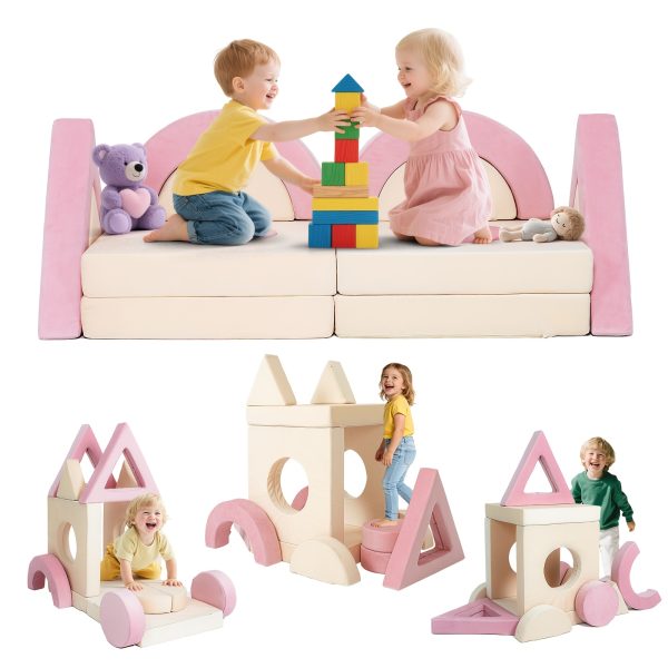 product-fancy-d33ef2b5-7218-4926-91fc-8a8cc76d2678 12pcs Modular Kids Play Couch - Soft & Sturdy Foam Sofa Washable Velvet Covers DIY Castle Slide Set Living Room Kindergarten Play Area