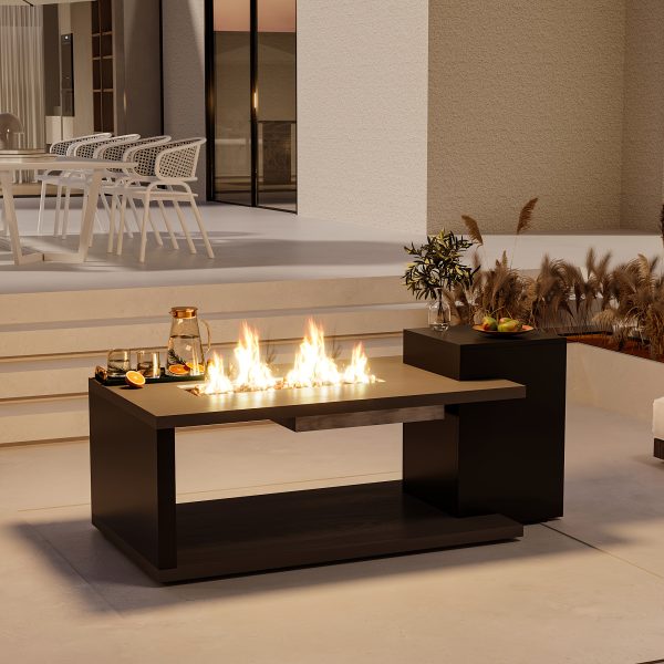 product-fancy-d35058f2-a4db-4410-84ec-5a105dbd8133 53.1'' Wide Modern Outdoor/ Coffee Table & Side Table - All-Weather & Steel with Wood Grain, Low-Maintenance Furniture for Living Room, Balcony, Courtyard - Easy Assembly (Some Tools Required)