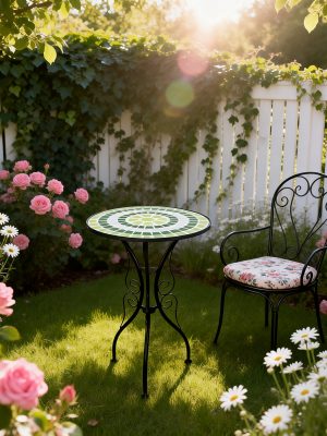 Mosaic Round Side Table, Creative Decorative Wrought Iron Small Coffee Table, Indoor Living Room Balcony Courtyard Corner Table, 1 pc, Multi-Color Optional