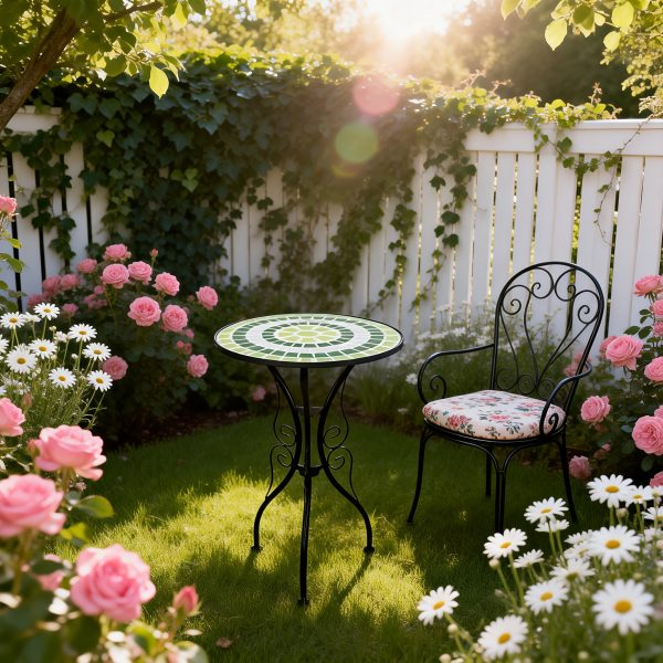 Mosaic Round Side Table, Creative Decorative Wrought Iron Small Coffee Table, Indoor Living Room Balcony Courtyard Corner Table, 1 pc, Multi-Color Optional