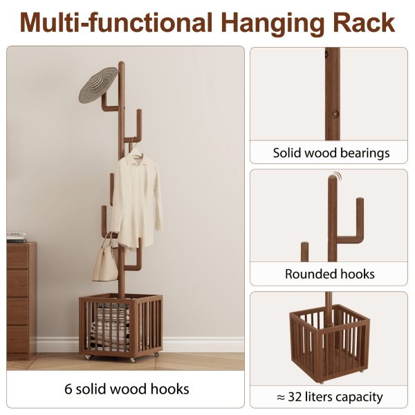 product-fancy-d382b66c-ebd8-4804-9c0a-5fe907e1fead Solid Wood Coat Rack Stand Hanging Clothes Rack with Storage Basket Storage Function Home Decor Free Shipping