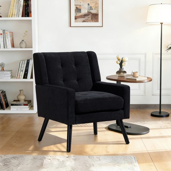 product-fancy-d3a56c31-3464-42fc-b52a-4cc2ce268d8c Mid-Century Modern Tufted Accent Chair, Ergonomic Wingback Armchair with Detachable Armrests, Linen & Suede Fabric Lounge Chair for Living Room Bedroom Office