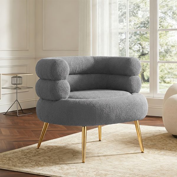 product-fancy-d3c6b636-2b9f-4ef0-9559-b06eea1d7352 29.5" W Modern Boucle Upholstered Accent Chair With Metal Legs | Memory Foam, Ergonomic Design, Non-Adjustable Recliner, Wipe Clean Care