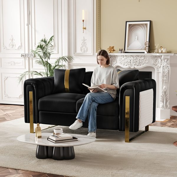 product-fancy-d3e4d378-81ea-42ea-a6ed-3ab2954bc729 Set of 2 67" 2-Seater/ 84.7" 3-Seater Chesterfield Sofas Luxury Velvet Couches Modern White And Golden Sofas for Living Room, Mid-Century Victorian Loveseats with Removable Cushions And 2 Toss Pillows And Golden Metal Legs