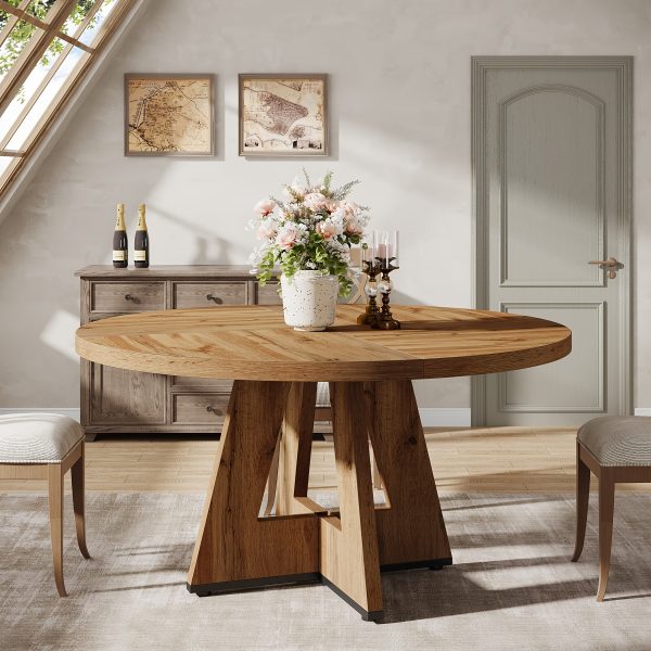 product-fancy-d3eb4c93-8bce-48b6-968a-0656f3d361a5 47 Inch Farmhouse Dining Table, Rustic Round Dinner Table for 4, Ideal for Home Dining Room And Living Room, Offering A Countrified Touch to Your Decor
