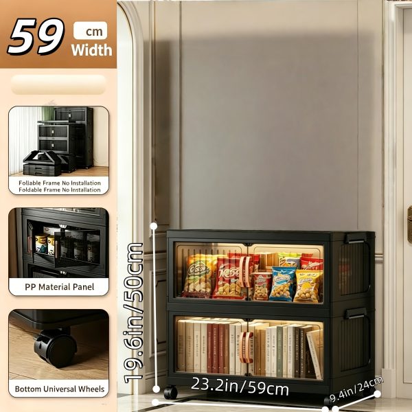 product-fancy-d4074d20-0a56-49d1-98dc-5084201b2199 No Assembly 2/3/4/5 Tier Foldable Stackable Storage Cabinet, 44.29 Inch Large Capacity Modular Organizer Box with Lid, Rolling Wheels & Magnetic Double Door, Space Saving Portable Multi-Layer Storage Unit, Easy Setup Household Storage Container