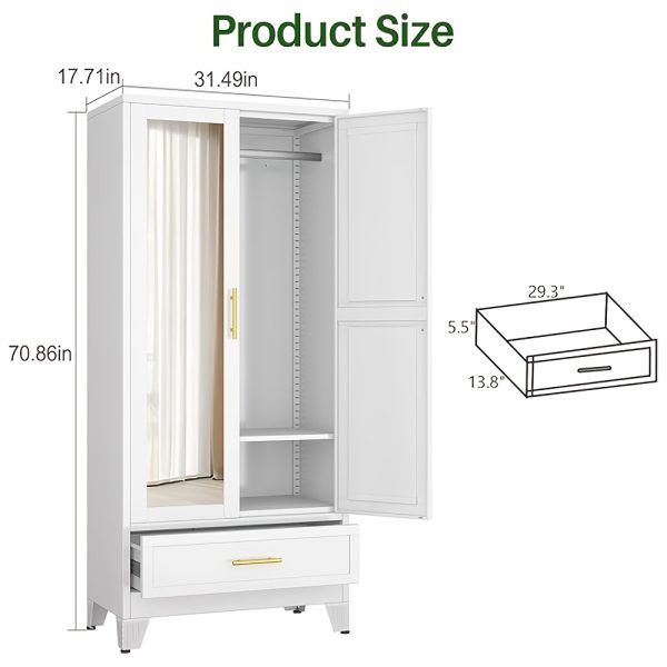 product-fancy-d40b835c-494d-40ce-8ade-c4c0b35bf0a1 Bedroom with Mirror Wardrobe, 71 Inch High Wardrobe with Drawers, Clothing Storage Cabinet with Adjustable Shelves And Hangers