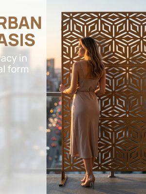 Walnut Brown Metal Privacy Screen 76"X48" Freestanding, Premium Indoor Outdoor Decorative Fence Panel Divider for Deck Balcony Patio Backyard Lawn Garden Pool Yard Porch Front Yard Bedroom Living Room Office Studio Entryway Hallway Decorative Fence