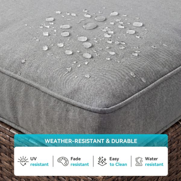 product-fancy-d457b128-b63c-417f-a826-c50d217e7184 2pcs Large Square Outdoor Wicker Ottoman Set with Thick Cushions - All-Weather PE Rattan Suitable for Garden, Poolside, Patio Furniture, Grey/White Cushioned Stool, Footrest for /Outdoor Use, Assembly & Low Maintenance