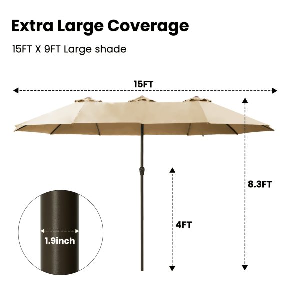 product-fancy-d4736a56-44a5-4b1d-bdc0-a682e6becc44 15-foot Long Rectangular Large Outdoor Patio Umbrella, Includes Base, Double Table Umbrella With A Crank Handle, Market Umbrella - UV Resistant, Heavy-duty Pool Umbrella, Suitable For Lawns, Backyards, And Gardens.